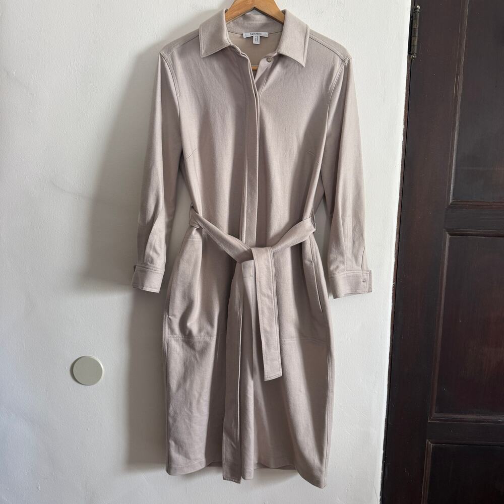 MAX Mara | Light Taupe Wool Flannel Belted Midi Shirt Dress | US Size 12